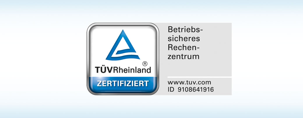 Das Zertifikat bescheinigt hohe physikalische Sicherheit und Versorgungssicherheit im Rechenzentrumsbetrieb Zertifikat des TÜV "Betriebssicheres Rechenzentrum"