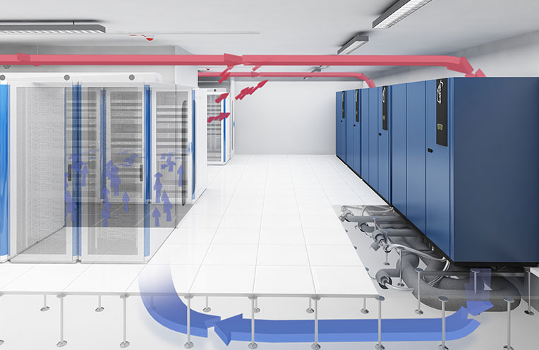 Visualisierung der Kaltluftzirkulation im Rechenzentrum