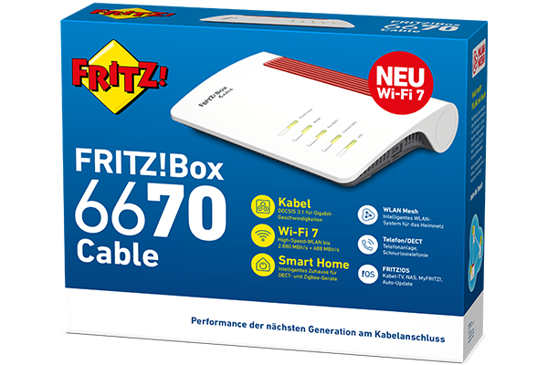 Sie sehen eine Verpackung vom WLAN-Router z.B. FRITZ!BOX 6670 Cable.