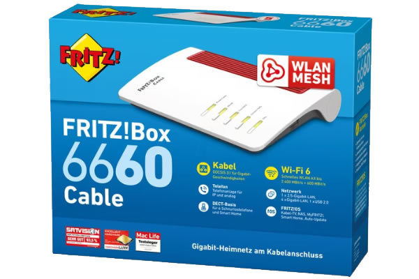 Sie sehen eine Verpackung vom WLAN-Router z.B. FRITZ!BOX 6660 Cable.