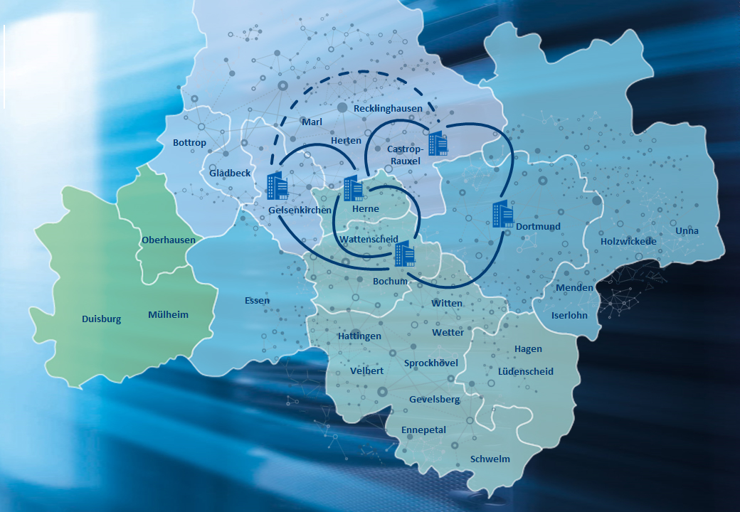 Karte der Ruhr-Backbone Infrastruktur