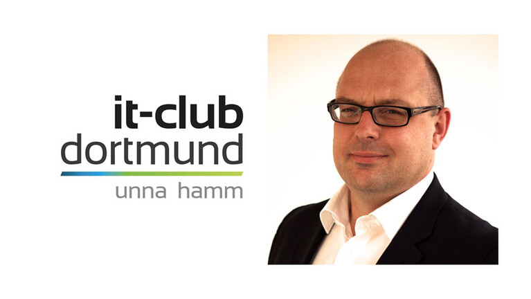 Portrait Peter Hansemann daneben das Logo des IT-Club Dortmund
